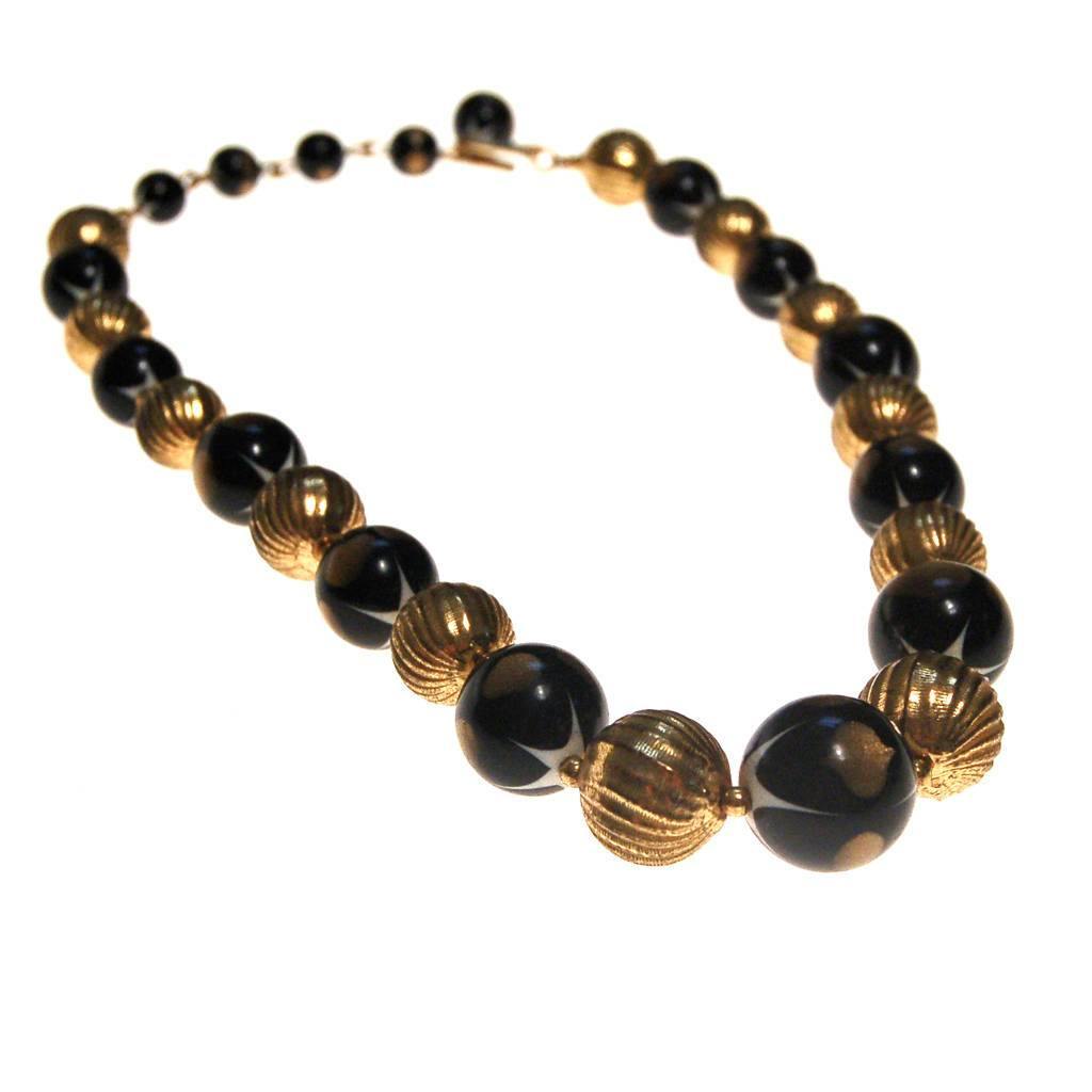 Crown Trifari Gold and Black Beaded Necklace by Crown Trifari - Vintage Meet Modern Vintage Jewelry - Chicago, Illinois - #oldhollywoodglamour #vintagemeetmodern #designervintage #jewelrybox #antiquejewelry #vintagejewelry