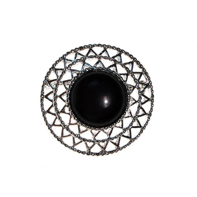 Sarah Coventry Silver Brooch with Black Lucite Center, Round Shape by Sarah Coventry - Vintage Meet Modern Vintage Jewelry - Chicago, Illinois - #oldhollywoodglamour #vintagemeetmodern #designervintage #jewelrybox #antiquejewelry #vintagejewelry