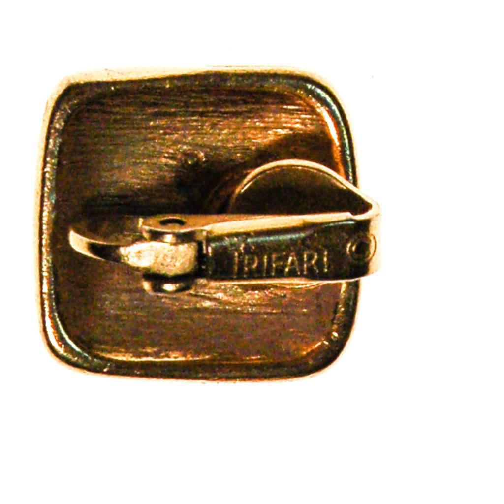 Crown Trifari Gold Tone Petite Square Earrings by Crown Trifari - Vintage Meet Modern Vintage Jewelry - Chicago, Illinois - #oldhollywoodglamour #vintagemeetmodern #designervintage #jewelrybox #antiquejewelry #vintagejewelry