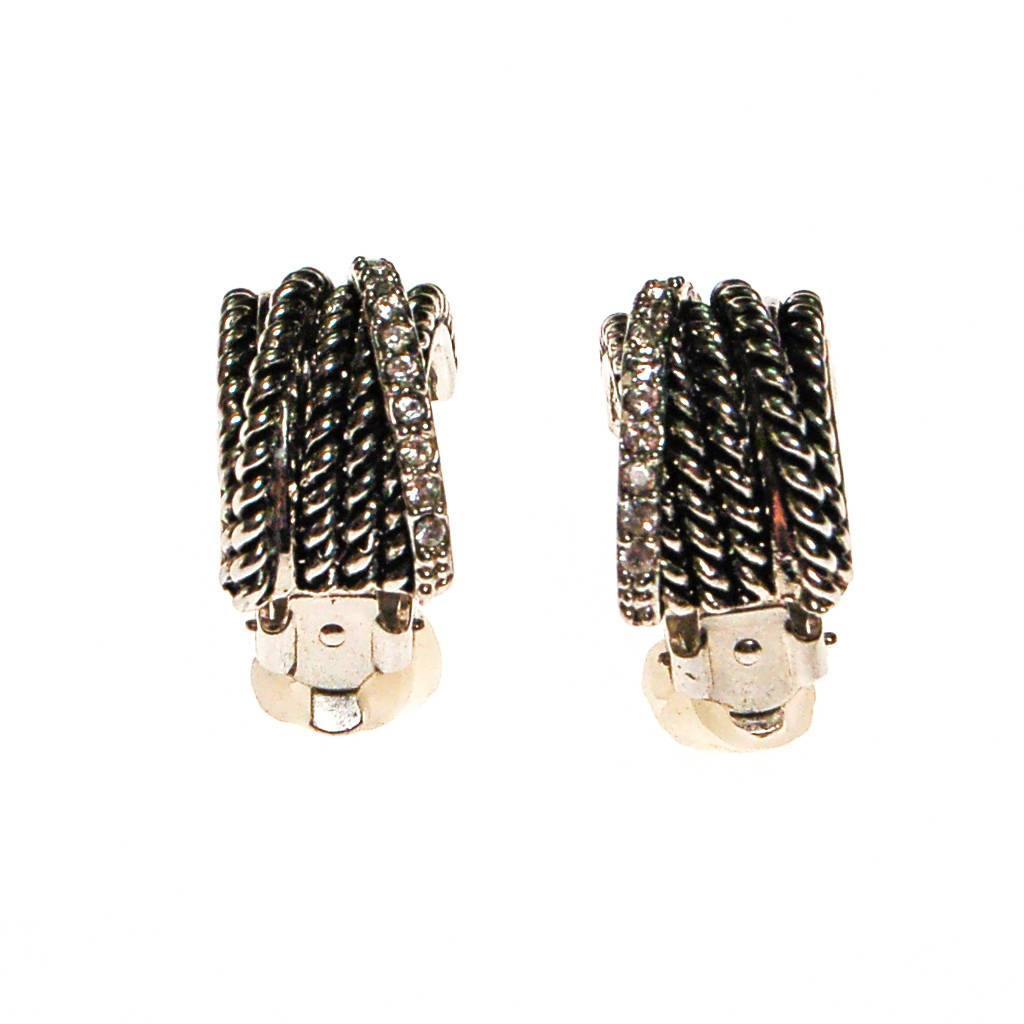 Silver Cable Style Hoops with Cubic Zirconia Accents by 1980s - Vintage Meet Modern Vintage Jewelry - Chicago, Illinois - #oldhollywoodglamour #vintagemeetmodern #designervintage #jewelrybox #antiquejewelry #vintagejewelry