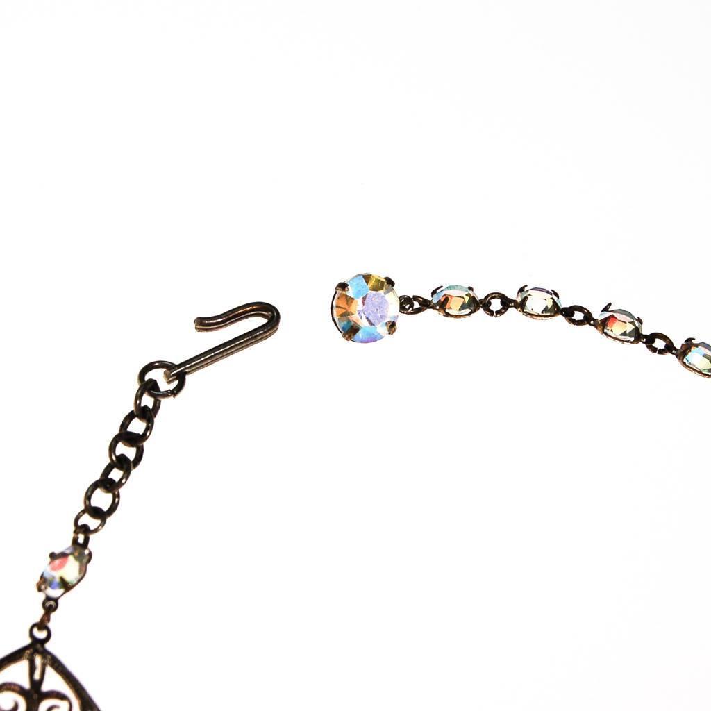 Triple Strand Aurora Borealis Bezel Set Crystal Beaded Necklace by Aurora Borealis - Vintage Meet Modern Vintage Jewelry - Chicago, Illinois - #oldhollywoodglamour #vintagemeetmodern #designervintage #jewelrybox #antiquejewelry #vintagejewelry