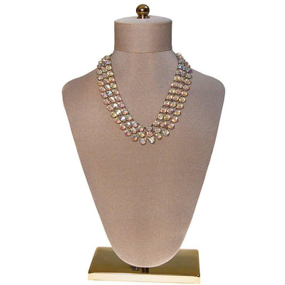 Triple Strand Aurora Borealis Bezel Set Crystal Beaded Necklace by Aurora Borealis - Vintage Meet Modern Vintage Jewelry - Chicago, Illinois - #oldhollywoodglamour #vintagemeetmodern #designervintage #jewelrybox #antiquejewelry #vintagejewelry