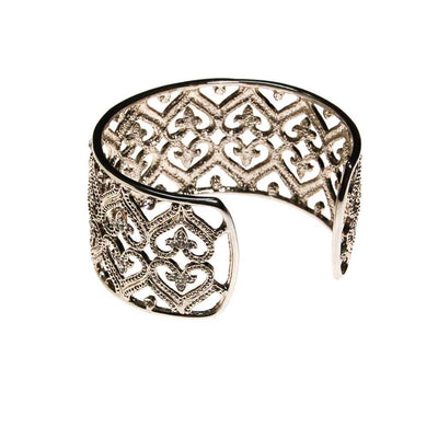 Wide Silver Filigree Cuff with Cubic Zirconias by 1980s - Vintage Meet Modern Vintage Jewelry - Chicago, Illinois - #oldhollywoodglamour #vintagemeetmodern #designervintage #jewelrybox #antiquejewelry #vintagejewelry
