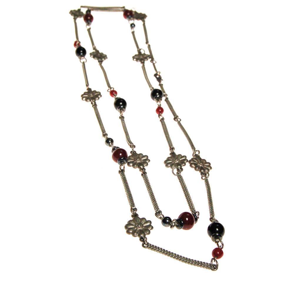 Ben Amun Silver and Burgundy Bead Necklace by Ben Amun - Vintage Meet Modern Vintage Jewelry - Chicago, Illinois - #oldhollywoodglamour #vintagemeetmodern #designervintage #jewelrybox #antiquejewelry #vintagejewelry