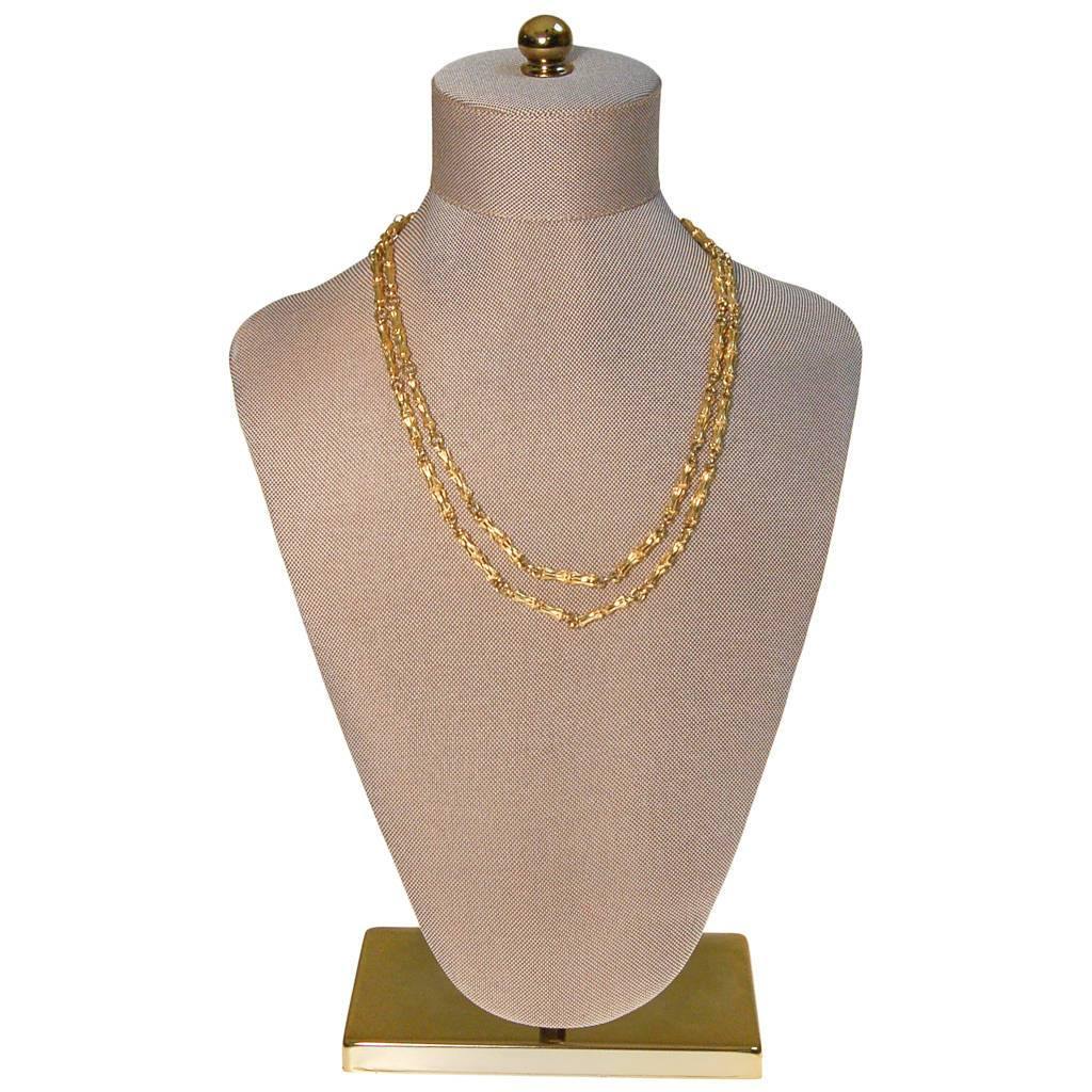 Vintage Diane von Furstenberg Gold Bamboo Link Necklace by Diane von Furstenberg - Vintage Meet Modern Vintage Jewelry - Chicago, Illinois - #oldhollywoodglamour #vintagemeetmodern #designervintage #jewelrybox #antiquejewelry #vintagejewelry