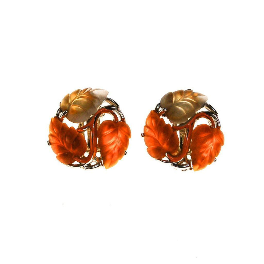 STAR Orange and Yellow Lucite Leaf Earrings by STAR - Vintage Meet Modern Vintage Jewelry - Chicago, Illinois - #oldhollywoodglamour #vintagemeetmodern #designervintage #jewelrybox #antiquejewelry #vintagejewelry