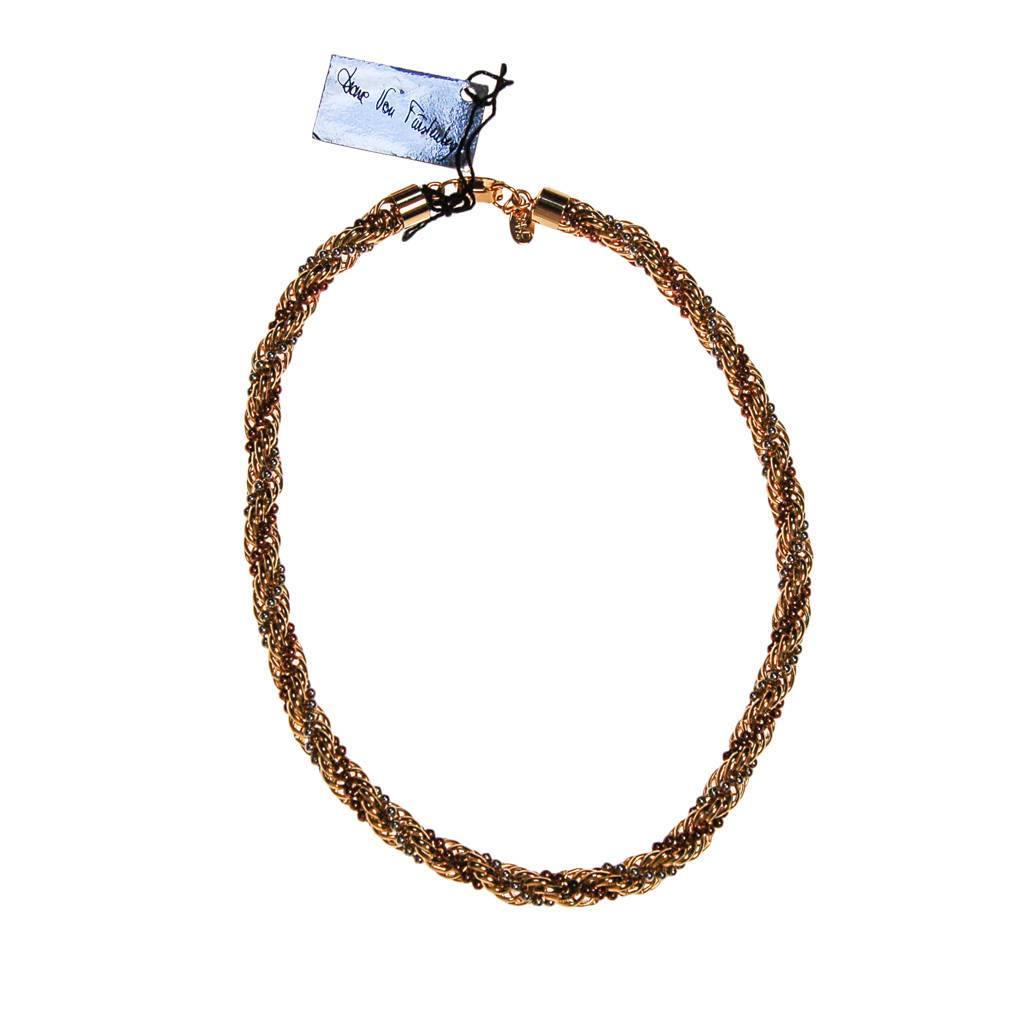 Diane von Furstenberg Gold Silver and Copper Thick Rope Chain Necklace by Diane von Furstenberg - Vintage Meet Modern Vintage Jewelry - Chicago, Illinois - #oldhollywoodglamour #vintagemeetmodern #designervintage #jewelrybox #antiquejewelry #vintagejewelry