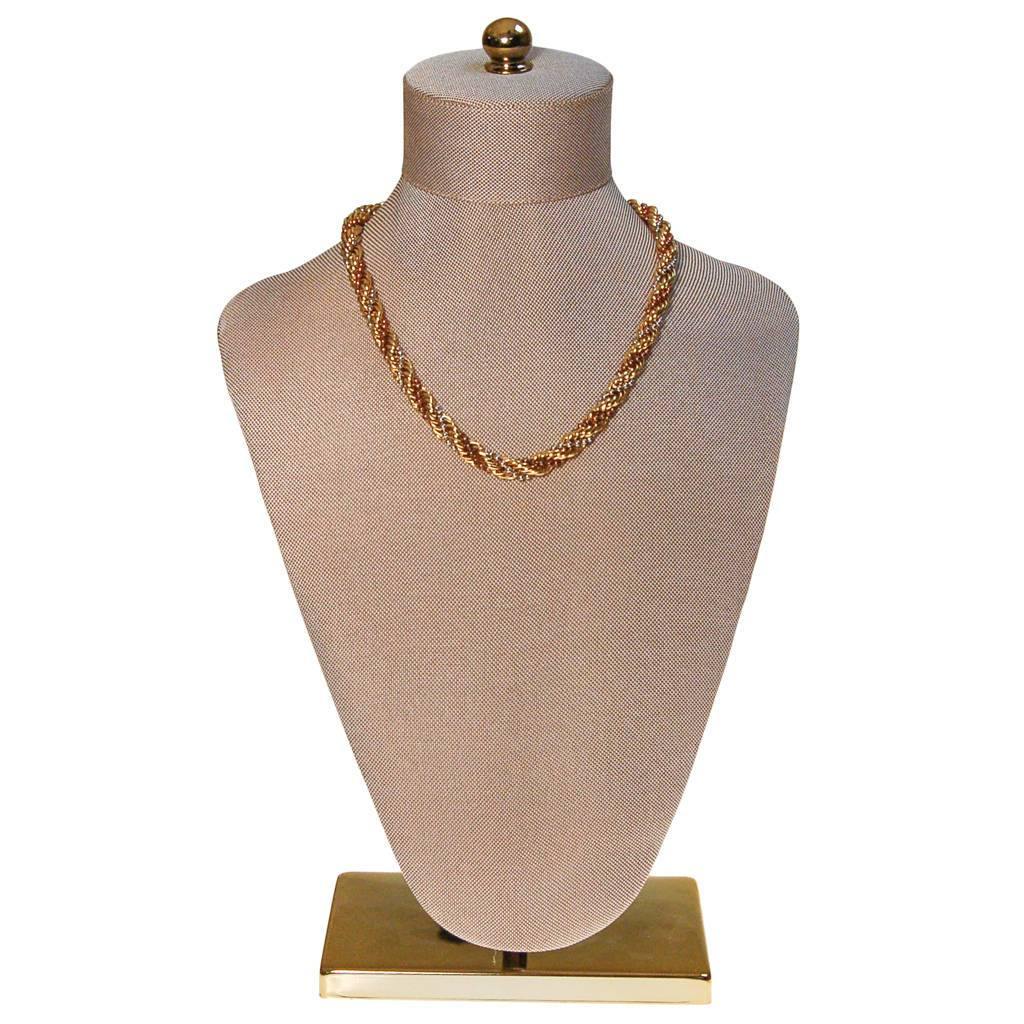 Diane von Furstenberg Gold Silver and Copper Thick Rope Chain Necklace by Diane von Furstenberg - Vintage Meet Modern Vintage Jewelry - Chicago, Illinois - #oldhollywoodglamour #vintagemeetmodern #designervintage #jewelrybox #antiquejewelry #vintagejewelry