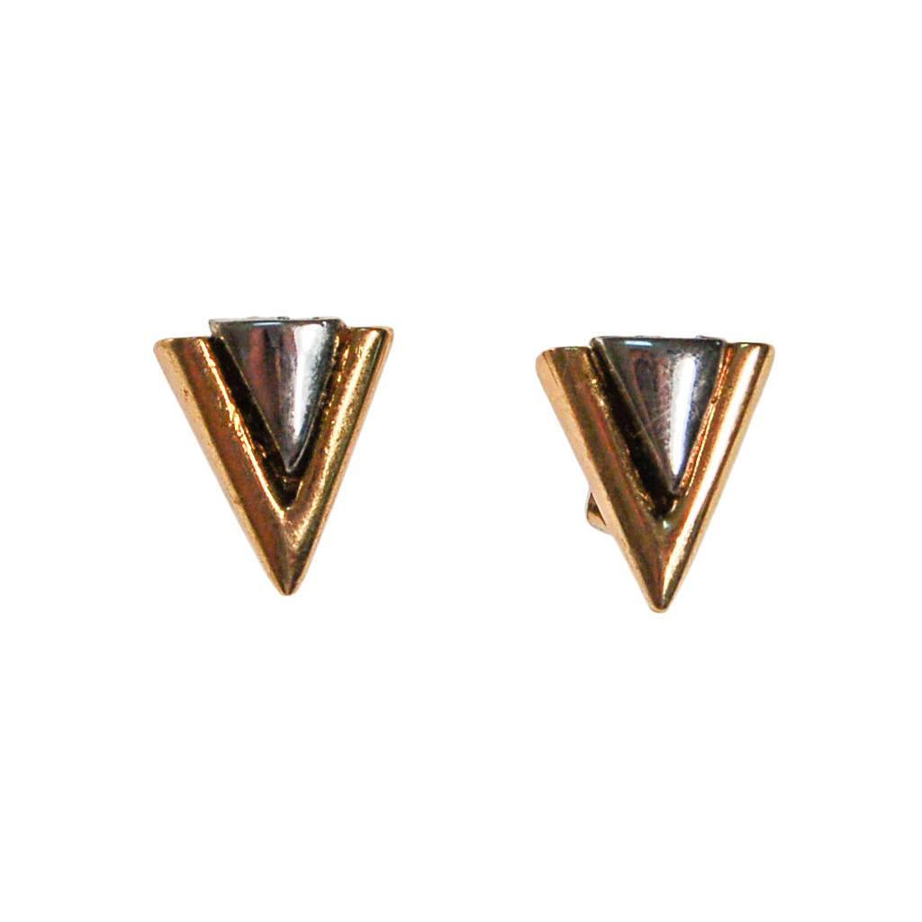 Diane von Furstenberg Gold and Silver Triangle Earring by Diane von Furstenberg - Vintage Meet Modern Vintage Jewelry - Chicago, Illinois - #oldhollywoodglamour #vintagemeetmodern #designervintage #jewelrybox #antiquejewelry #vintagejewelry
