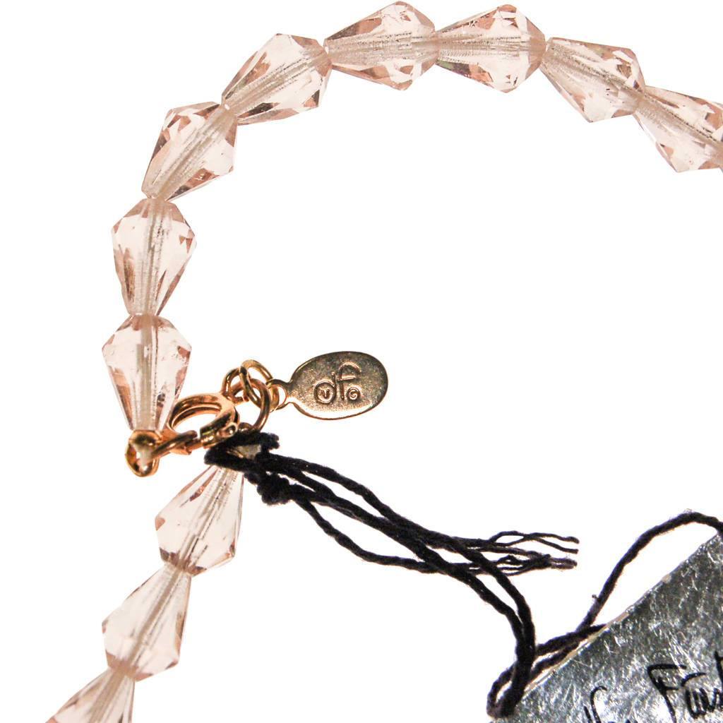 Diane von Furstenberg Pink Crystal, Pink Tulip, Green Leave Beaded Necklace, DVF, Designer Vintage Jewelry, 1970s by Diane von Furstenberg - Vintage Meet Modern Vintage Jewelry - Chicago, Illinois - #oldhollywoodglamour #vintagemeetmodern #designervintage #jewelrybox #antiquejewelry #vintagejewelry