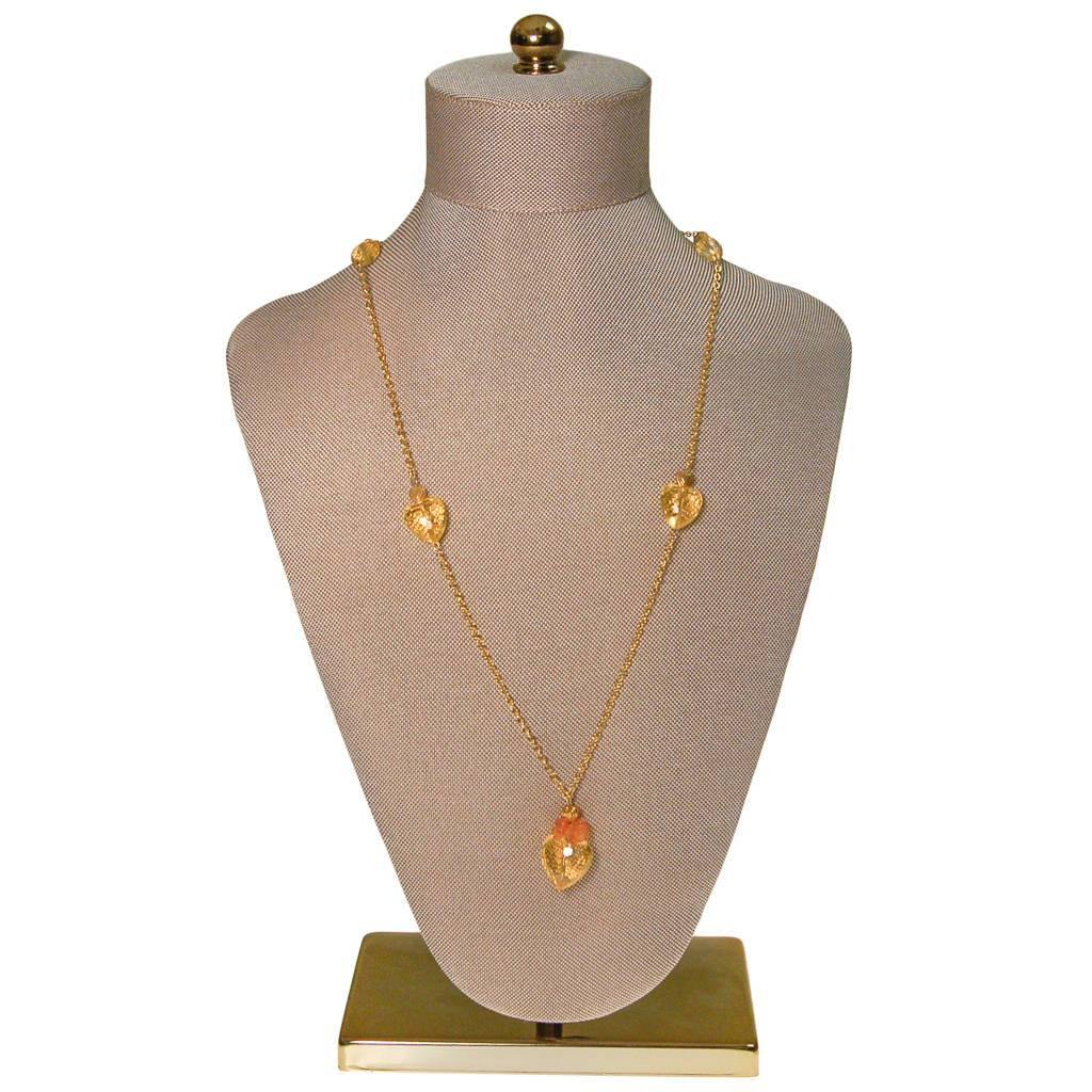Diane von Furstenberg Golden Crystal Heart Necklace by Diane von Furstenberg - Vintage Meet Modern Vintage Jewelry - Chicago, Illinois - #oldhollywoodglamour #vintagemeetmodern #designervintage #jewelrybox #antiquejewelry #vintagejewelry
