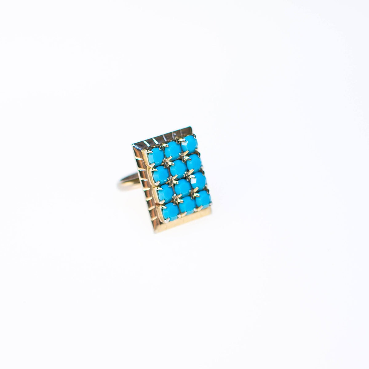 Turquoise Blue Rhinestones Gold Tone Ring, Adjustable