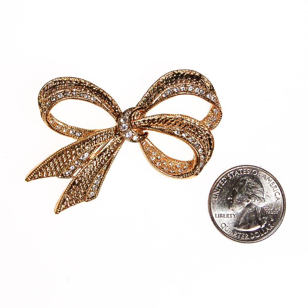 Vintage Roman Gold Bow Brooch with Rhinestones, Gold Ribbon, Bow Pin, Bow Brooch by Roman - Vintage Meet Modern Vintage Jewelry - Chicago, Illinois - #oldhollywoodglamour #vintagemeetmodern #designervintage #jewelrybox #antiquejewelry #vintagejewelry