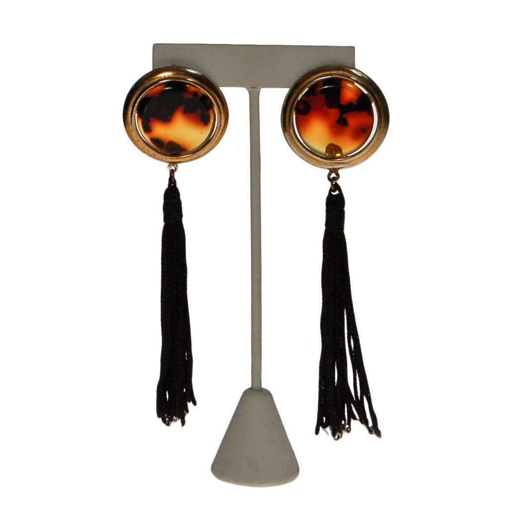 Diane von Furstenberg Tortoise and Black Silk Tassel Earrings by Diane von Furstenberg - Vintage Meet Modern Vintage Jewelry - Chicago, Illinois - #oldhollywoodglamour #vintagemeetmodern #designervintage #jewelrybox #antiquejewelry #vintagejewelry