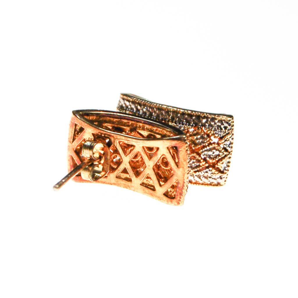 Diamonique Filigree Stud Earrings, Sterling Silver, 18kt Gold, Pierced Earrings by Diamonique - Vintage Meet Modern Vintage Jewelry - Chicago, Illinois - #oldhollywoodglamour #vintagemeetmodern #designervintage #jewelrybox #antiquejewelry #vintagejewelry