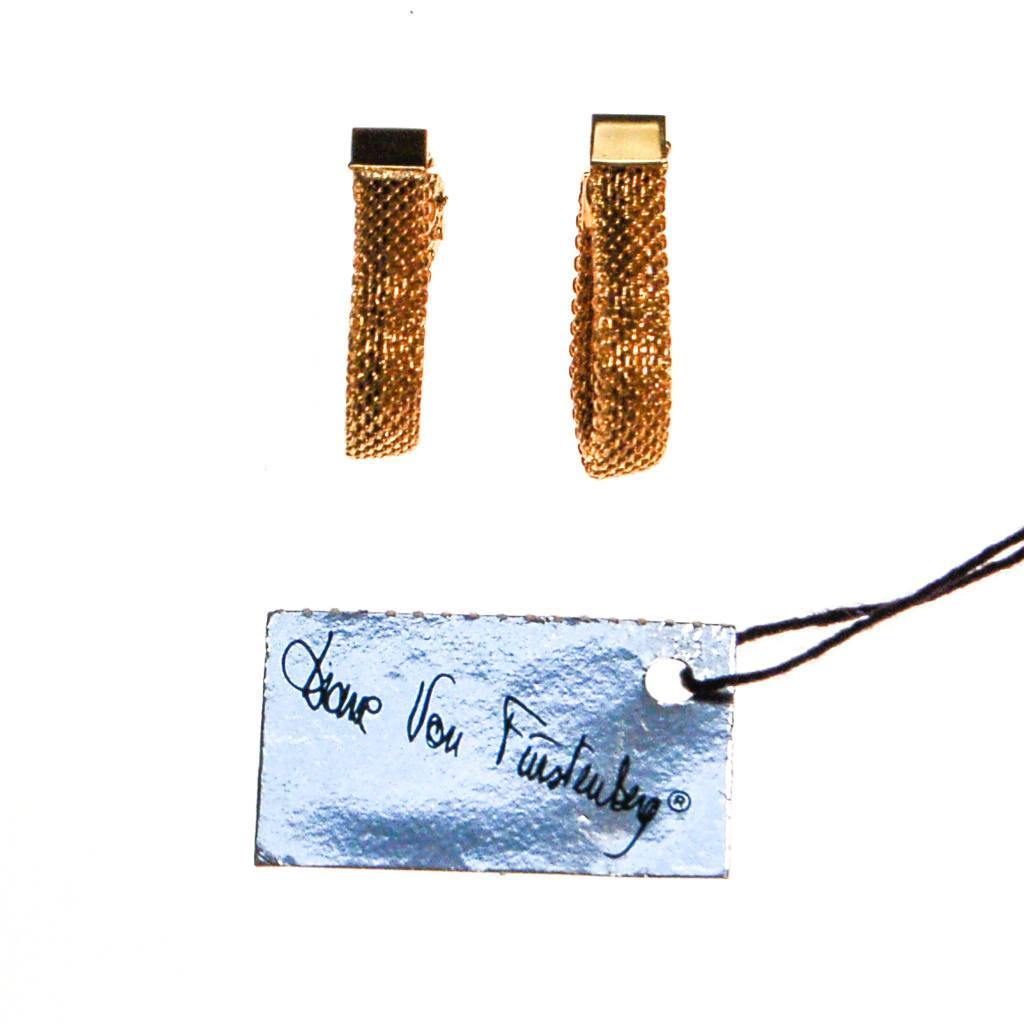 Diane von Furstenberg Gold Mesh Huggie Hoop Earrings by Diane von Furstenberg - Vintage Meet Modern Vintage Jewelry - Chicago, Illinois - #oldhollywoodglamour #vintagemeetmodern #designervintage #jewelrybox #antiquejewelry #vintagejewelry