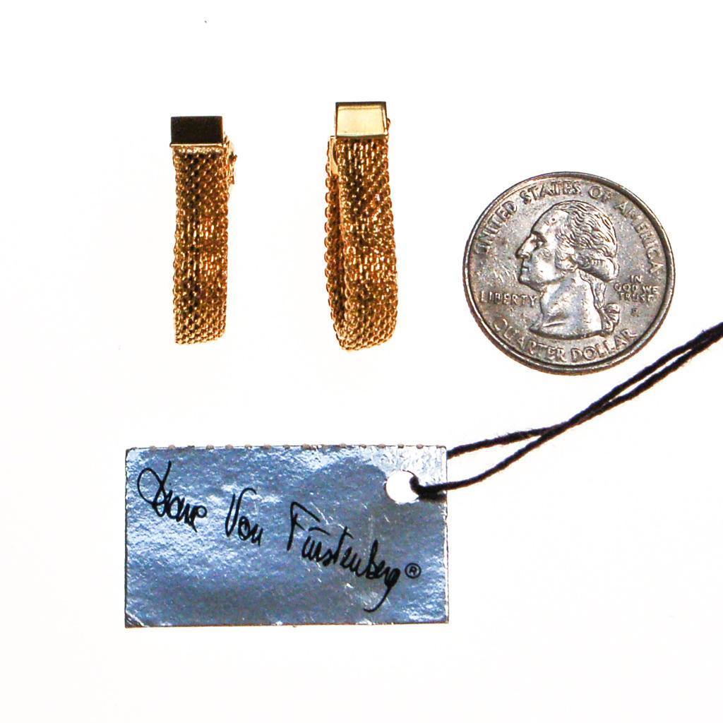 Diane von Furstenberg Gold Mesh Huggie Hoop Earrings by Diane von Furstenberg - Vintage Meet Modern Vintage Jewelry - Chicago, Illinois - #oldhollywoodglamour #vintagemeetmodern #designervintage #jewelrybox #antiquejewelry #vintagejewelry