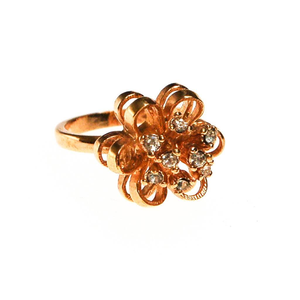 Gold Tone Flower Ring with CZ's