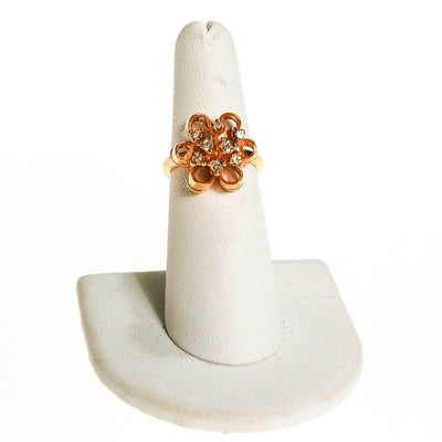 Gold Tone Flower Ring with CZ's by 1960s - Vintage Meet Modern Vintage Jewelry - Chicago, Illinois - #oldhollywoodglamour #vintagemeetmodern #designervintage #jewelrybox #antiquejewelry #vintagejewelry