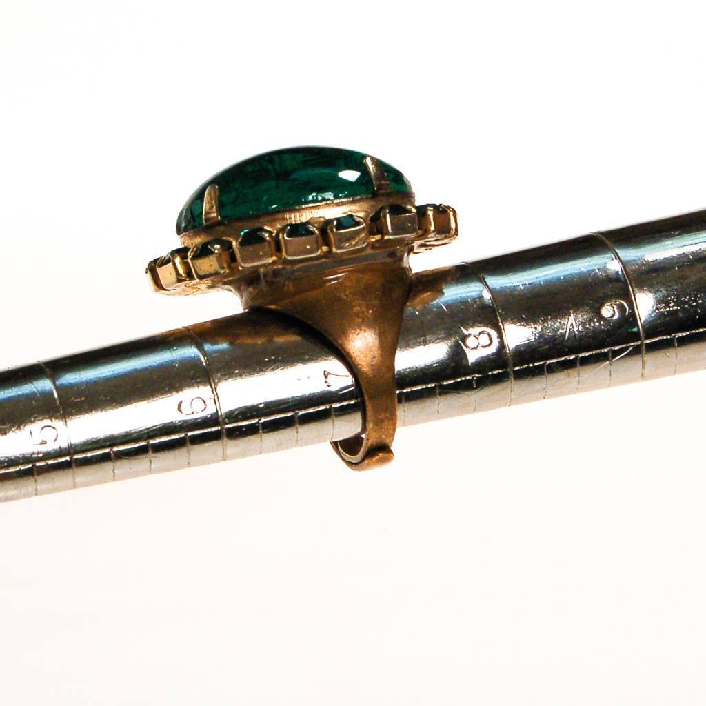 Huge Emerald Green Rhinestone Statement Ring by 1960s - Vintage Meet Modern Vintage Jewelry - Chicago, Illinois - #oldhollywoodglamour #vintagemeetmodern #designervintage #jewelrybox #antiquejewelry #vintagejewelry