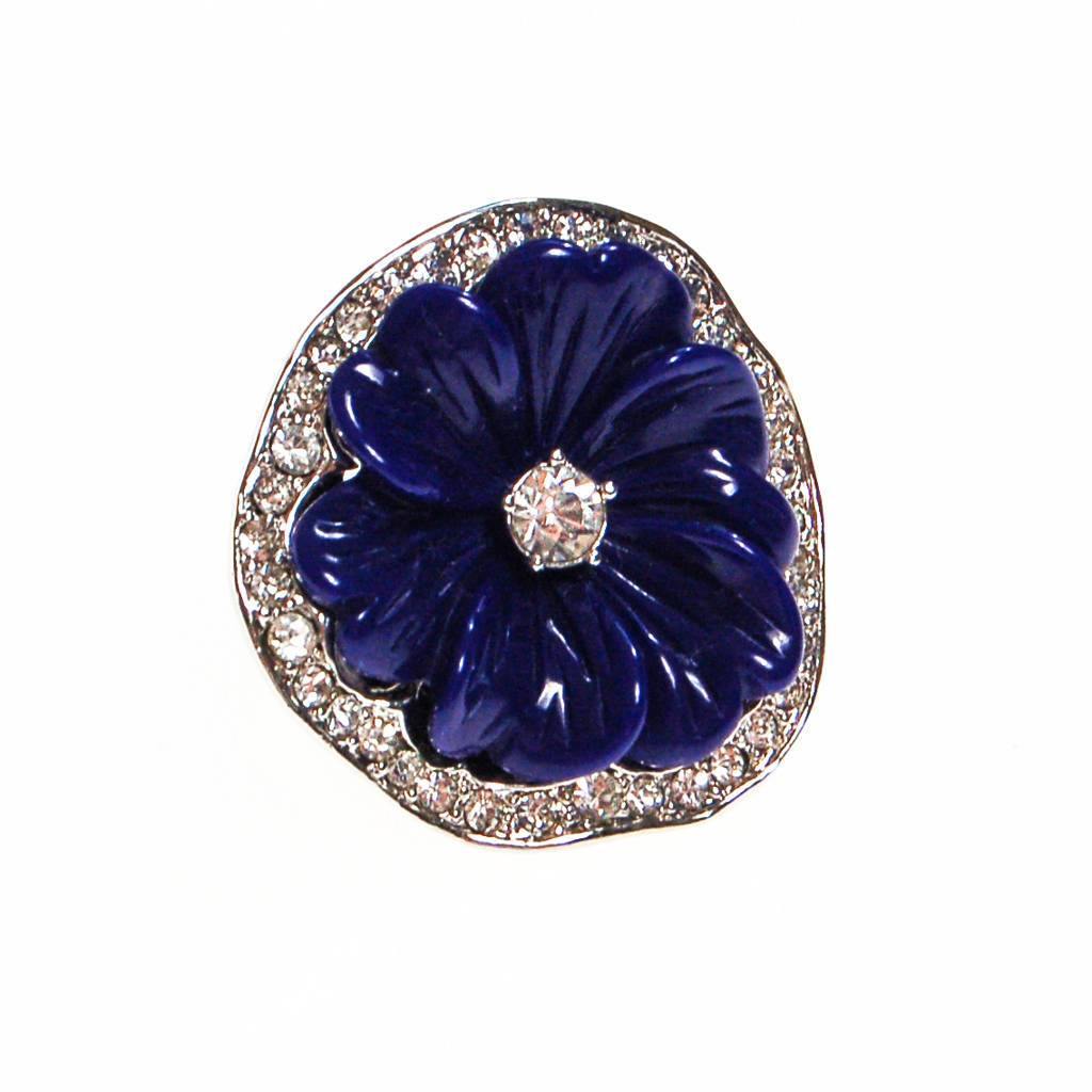 Huge Blue Pansy Flower Cocktail Ring by Kenneth Jay Lane