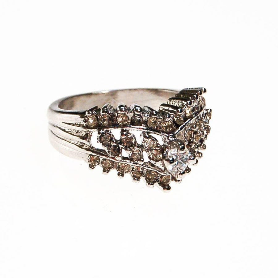Cubic Zirconia Engagement Ring set in Silver Tone by 1980s - Vintage Meet Modern Vintage Jewelry - Chicago, Illinois - #oldhollywoodglamour #vintagemeetmodern #designervintage #jewelrybox #antiquejewelry #vintagejewelry