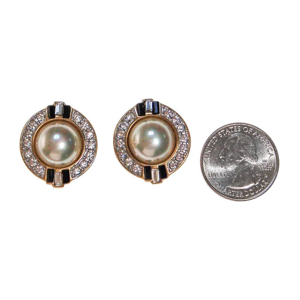 Vintage Carolee Art Deco Revival Pearl, Rhinestone, and Black Enamel Earrings by Carolee - Vintage Meet Modern Vintage Jewelry - Chicago, Illinois - #oldhollywoodglamour #vintagemeetmodern #designervintage #jewelrybox #antiquejewelry #vintagejewelry