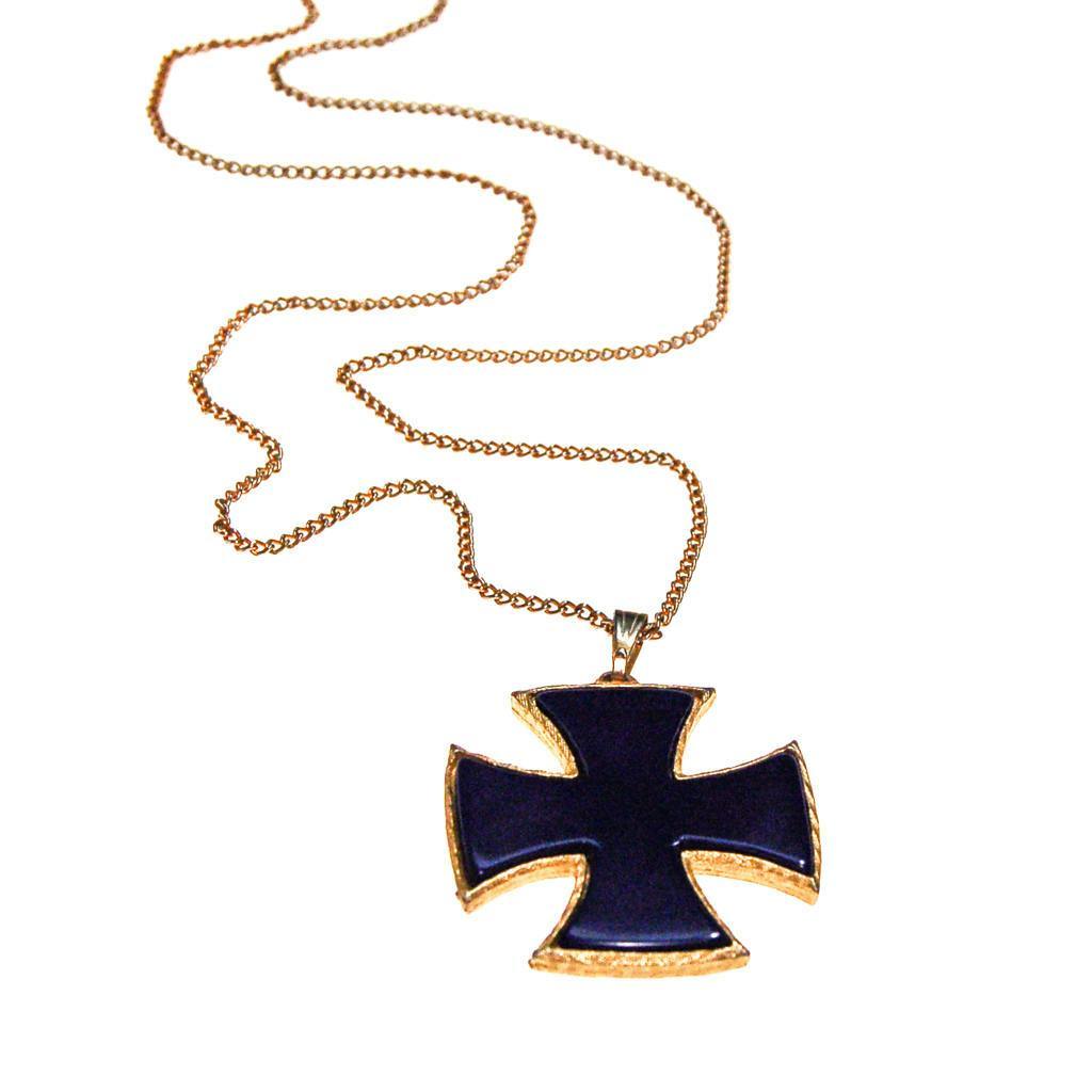 Blue Maltese Cross Pendant Necklace by 1970s - Vintage Meet Modern Vintage Jewelry - Chicago, Illinois - #oldhollywoodglamour #vintagemeetmodern #designervintage #jewelrybox #antiquejewelry #vintagejewelry