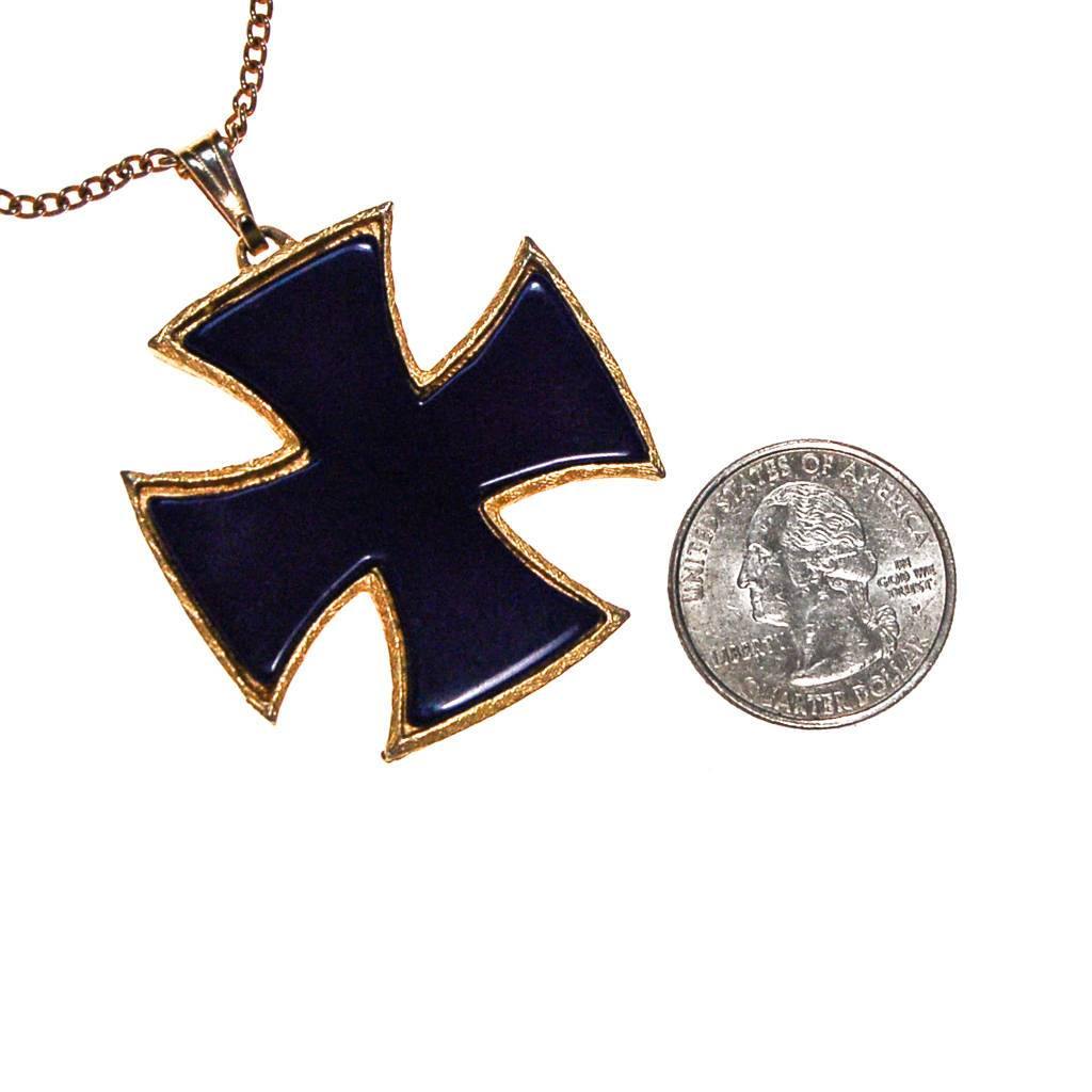 Blue Maltese Cross Pendant Necklace by 1970s - Vintage Meet Modern Vintage Jewelry - Chicago, Illinois - #oldhollywoodglamour #vintagemeetmodern #designervintage #jewelrybox #antiquejewelry #vintagejewelry