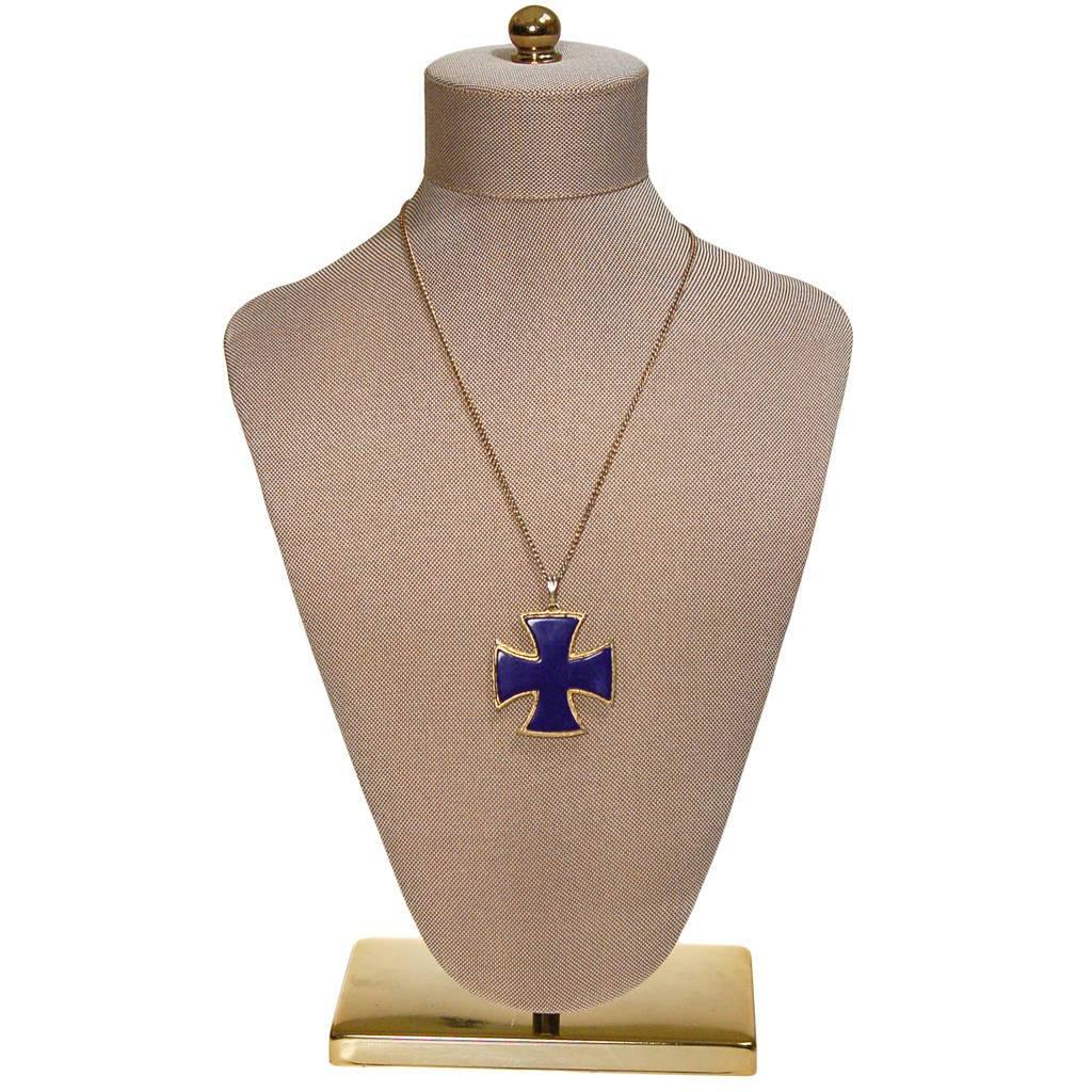 Blue Maltese Cross Pendant Necklace by 1970s - Vintage Meet Modern Vintage Jewelry - Chicago, Illinois - #oldhollywoodglamour #vintagemeetmodern #designervintage #jewelrybox #antiquejewelry #vintagejewelry