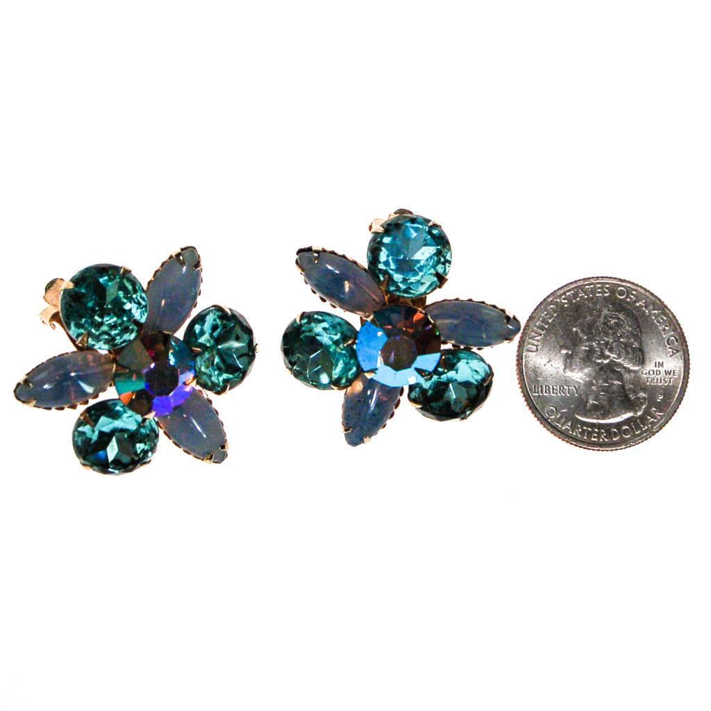 Blue Rhinestone Statement Earrings by 1950s - Vintage Meet Modern Vintage Jewelry - Chicago, Illinois - #oldhollywoodglamour #vintagemeetmodern #designervintage #jewelrybox #antiquejewelry #vintagejewelry