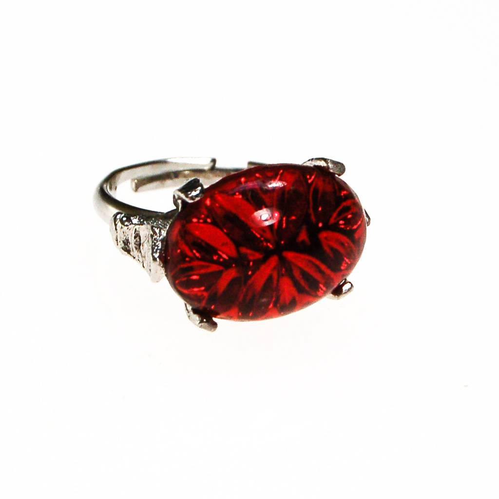 Ruby Red Cabochon Rhinestone Statement Ring by 1960s - Vintage Meet Modern Vintage Jewelry - Chicago, Illinois - #oldhollywoodglamour #vintagemeetmodern #designervintage #jewelrybox #antiquejewelry #vintagejewelry