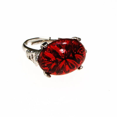 Ruby Red Cabochon Rhinestone Statement Ring by 1960s - Vintage Meet Modern Vintage Jewelry - Chicago, Illinois - #oldhollywoodglamour #vintagemeetmodern #designervintage #jewelrybox #antiquejewelry #vintagejewelry