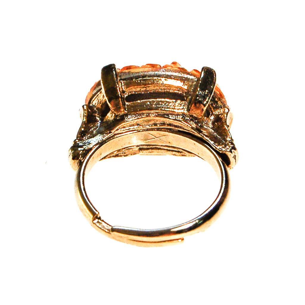 Orange Geode Crystal Statement Ring, Gold Tone, Adjustable, Mid Century Modern by 1960s - Vintage Meet Modern Vintage Jewelry - Chicago, Illinois - #oldhollywoodglamour #vintagemeetmodern #designervintage #jewelrybox #antiquejewelry #vintagejewelry
