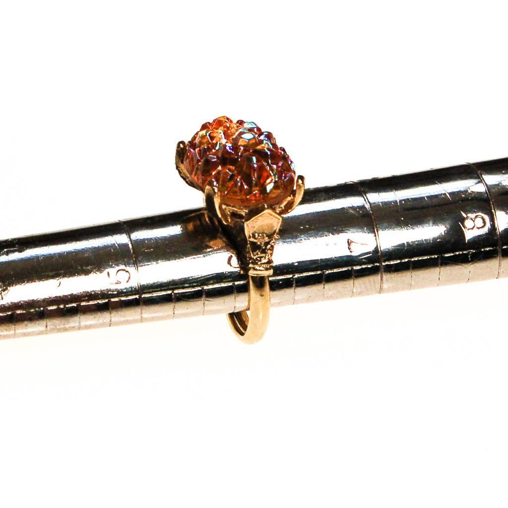 Orange Geode Crystal Statement Ring, Gold Tone, Adjustable, Mid Century Modern by 1960s - Vintage Meet Modern Vintage Jewelry - Chicago, Illinois - #oldhollywoodglamour #vintagemeetmodern #designervintage #jewelrybox #antiquejewelry #vintagejewelry