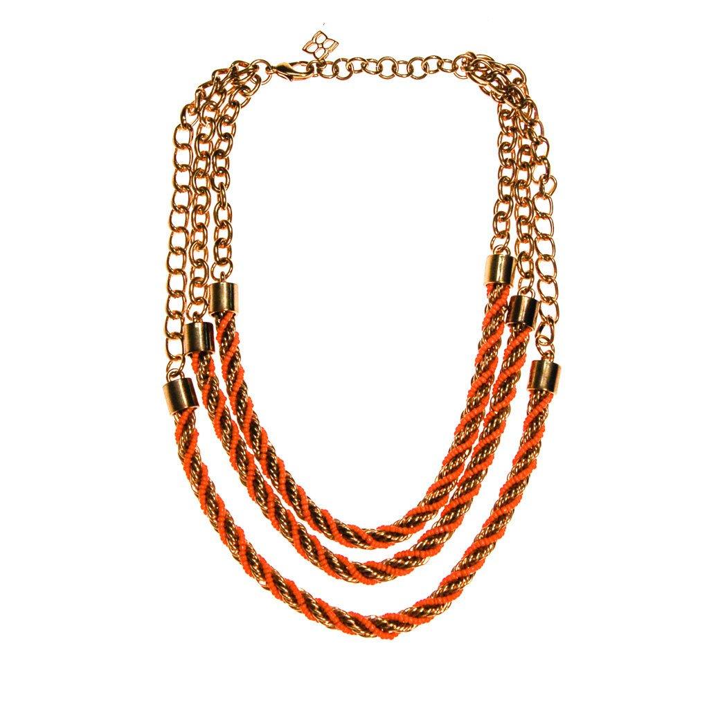Vintage Gold and Orange Bead Triple Strand Necklace