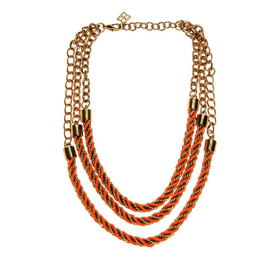 Vintage Gold and Orange Bead Triple Strand Necklace by 1990s - Vintage Meet Modern Vintage Jewelry - Chicago, Illinois - #oldhollywoodglamour #vintagemeetmodern #designervintage #jewelrybox #antiquejewelry #vintagejewelry
