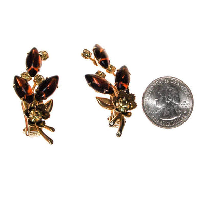 Vintage Amber and Yellow Rhinestone Flower Statement Earrings, Ear Crawler, Clip On by 1960s - Vintage Meet Modern Vintage Jewelry - Chicago, Illinois - #oldhollywoodglamour #vintagemeetmodern #designervintage #jewelrybox #antiquejewelry #vintagejewelry