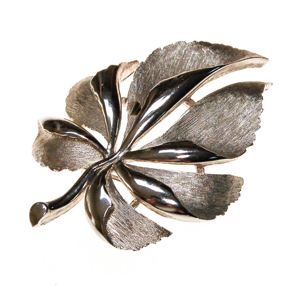 Crown Trifari Silver Leaf Brooch