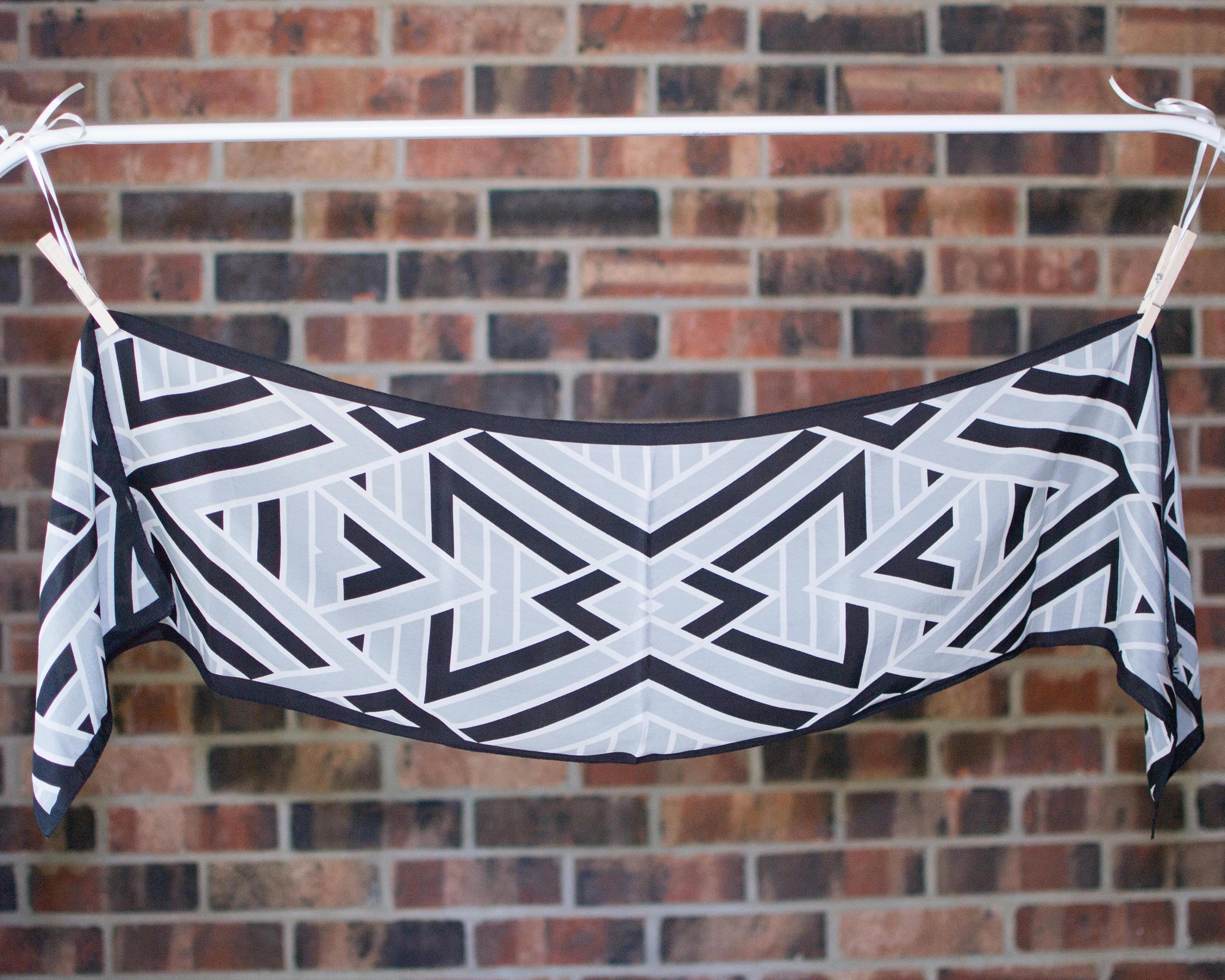 Vera Silk Scarf, Black, White, and Gray Geometric Print by Vera - Vintage Meet Modern Vintage Jewelry - Chicago, Illinois - #oldhollywoodglamour #vintagemeetmodern #designervintage #jewelrybox #antiquejewelry #vintagejewelry