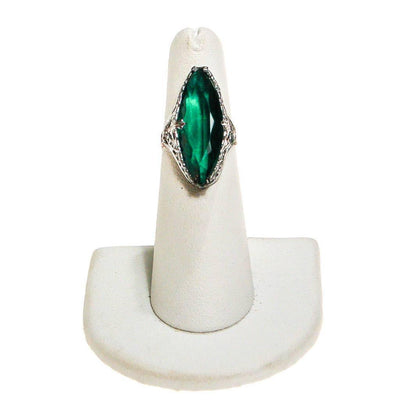 Edwardian Filigree Ring with Emerald Green Crystal Statement Ring by Edwardian Era - Vintage Meet Modern Vintage Jewelry - Chicago, Illinois - #oldhollywoodglamour #vintagemeetmodern #designervintage #jewelrybox #antiquejewelry #vintagejewelry
