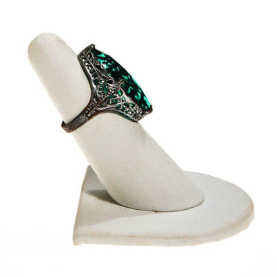 Edwardian Filigree Ring with Emerald Green Crystal Statement Ring by Edwardian Era - Vintage Meet Modern Vintage Jewelry - Chicago, Illinois - #oldhollywoodglamour #vintagemeetmodern #designervintage #jewelrybox #antiquejewelry #vintagejewelry