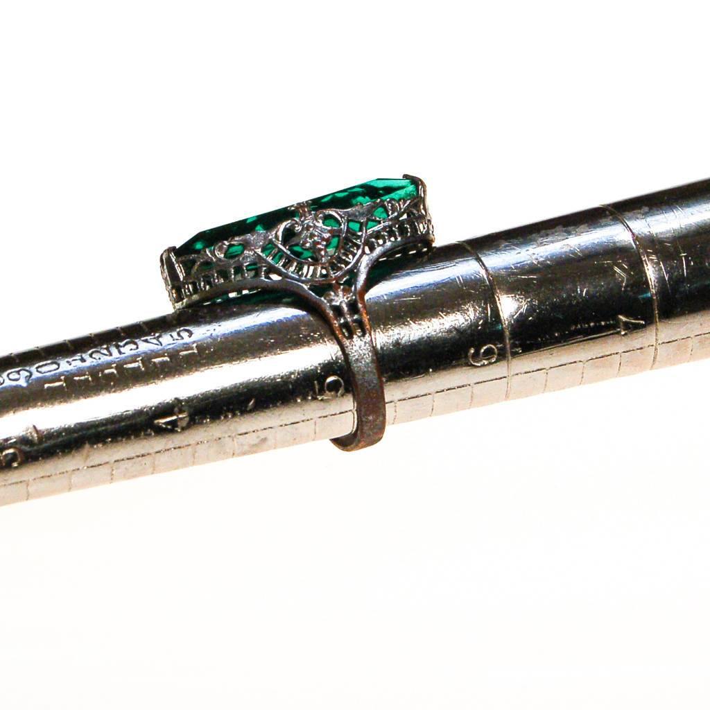 Edwardian Filigree Ring with Emerald Green Crystal Statement Ring by Edwardian Era - Vintage Meet Modern Vintage Jewelry - Chicago, Illinois - #oldhollywoodglamour #vintagemeetmodern #designervintage #jewelrybox #antiquejewelry #vintagejewelry