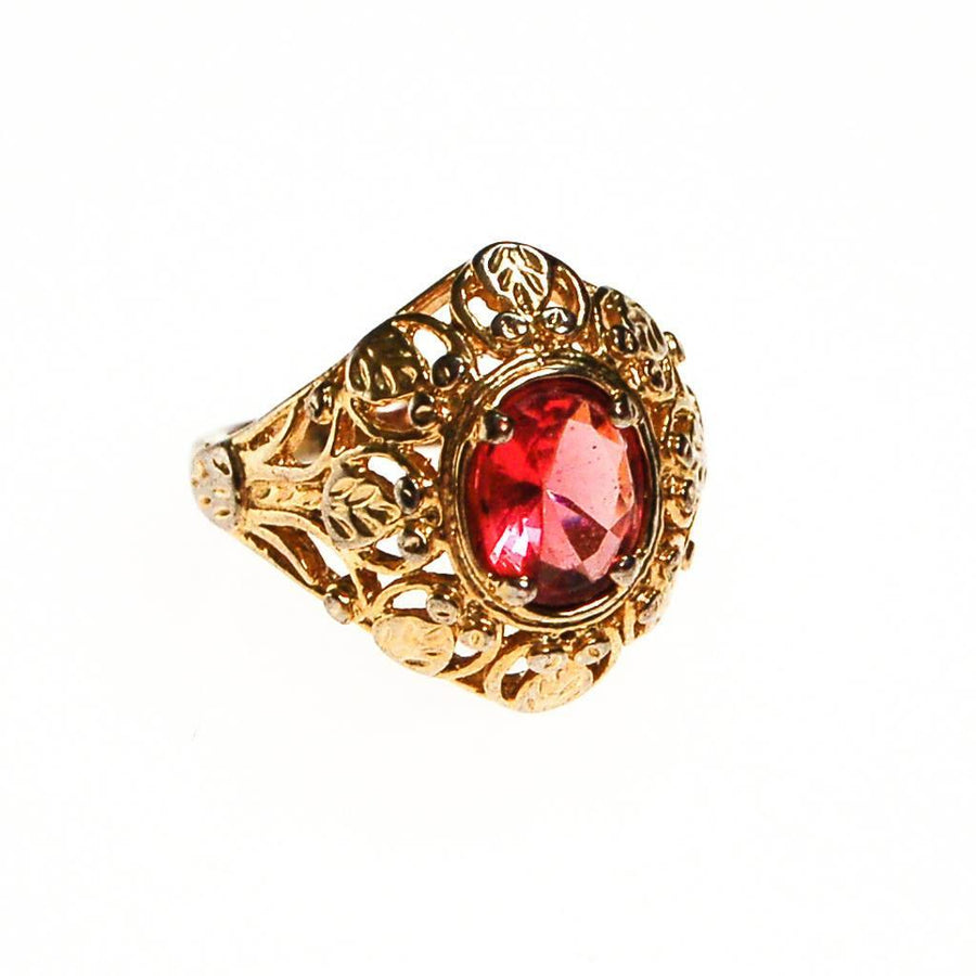 Vintage Victorian Revival Pink Crystal Ring by 1980s - Vintage Meet Modern Vintage Jewelry - Chicago, Illinois - #oldhollywoodglamour #vintagemeetmodern #designervintage #jewelrybox #antiquejewelry #vintagejewelry