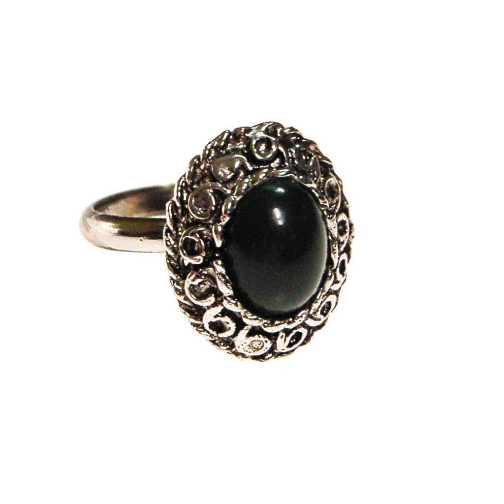 Vintage Jade Ring, Silver Tone, Adjustable, Bohemian Chic, Designer Vintage Jewelry, 1970s