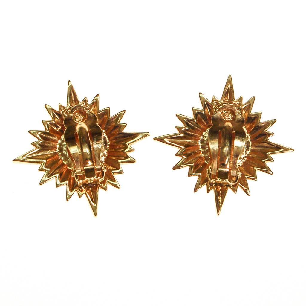 Vintage Swarovski Gold Rhinestone Star Statement Clip Earrings by Swarovski - Vintage Meet Modern Vintage Jewelry - Chicago, Illinois - #oldhollywoodglamour #vintagemeetmodern #designervintage #jewelrybox #antiquejewelry #vintagejewelry
