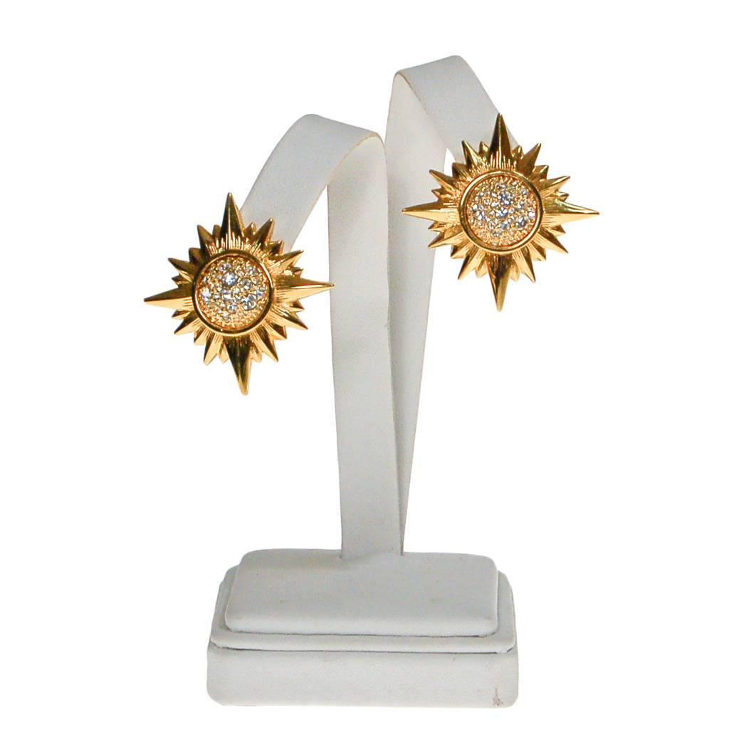 Vintage Swarovski Gold Rhinestone Star Statement Clip Earrings by Swarovski - Vintage Meet Modern Vintage Jewelry - Chicago, Illinois - #oldhollywoodglamour #vintagemeetmodern #designervintage #jewelrybox #antiquejewelry #vintagejewelry