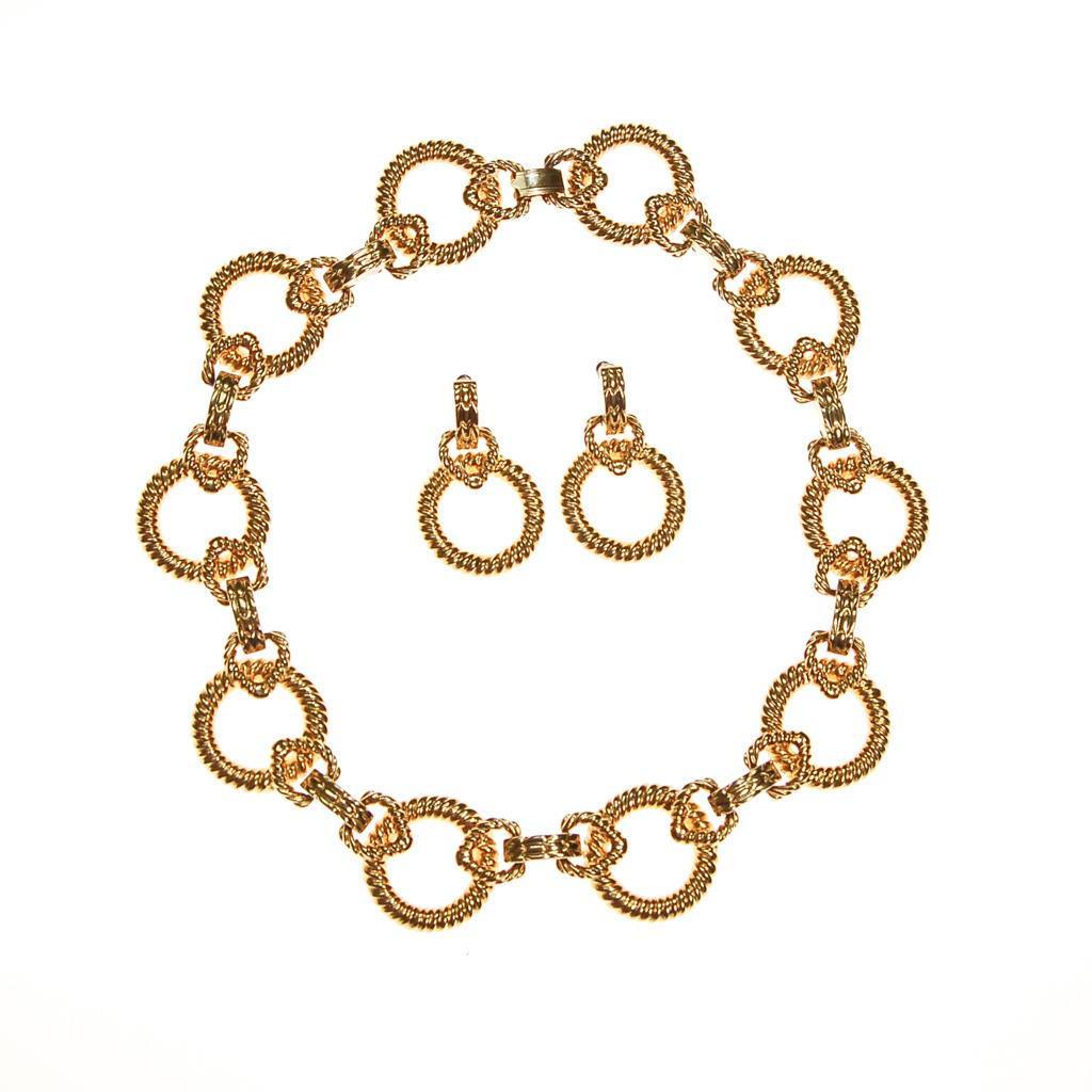Vintage Piscitelli Large Gold Cable Link Necklace and Earring Set, 1980s, Designer