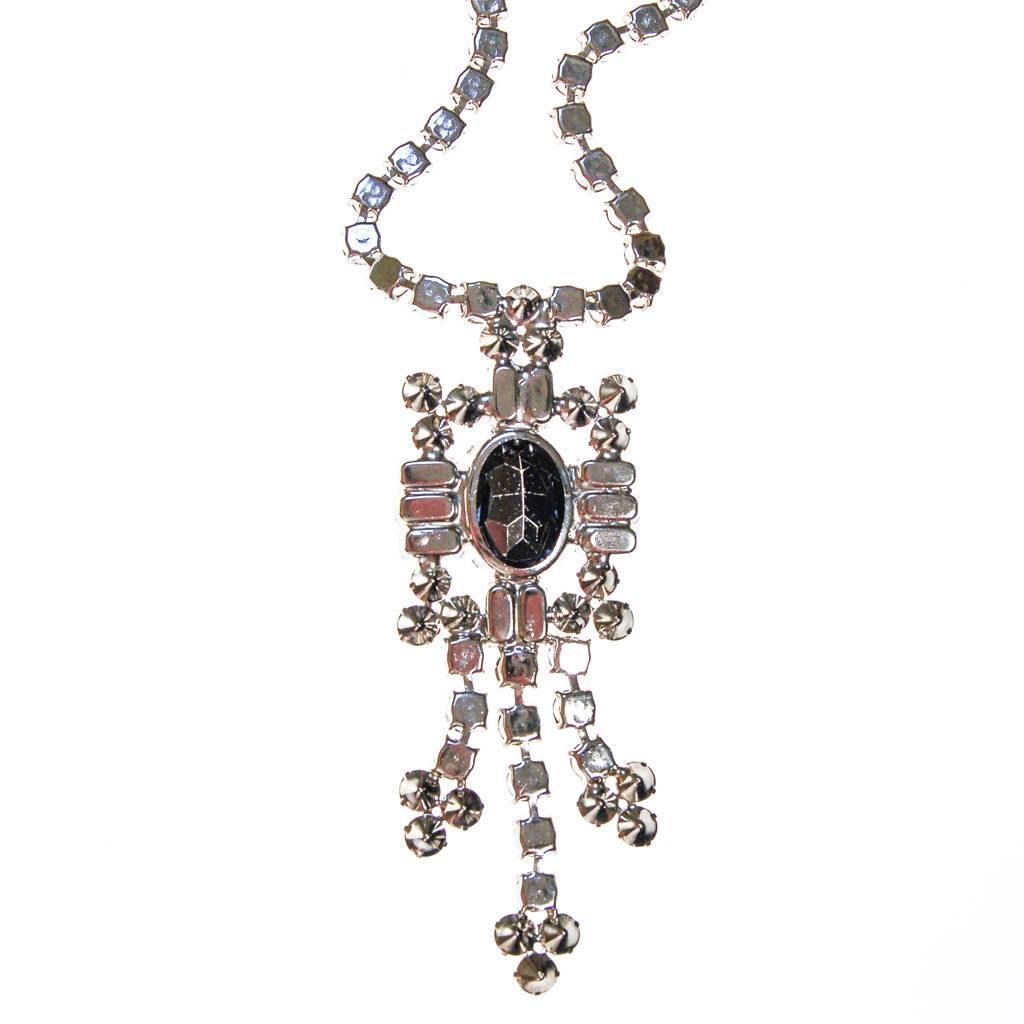 Vintage Sapphire Blue and Diamante Rhinestone Statement Necklace by 1950s - Vintage Meet Modern Vintage Jewelry - Chicago, Illinois - #oldhollywoodglamour #vintagemeetmodern #designervintage #jewelrybox #antiquejewelry #vintagejewelry