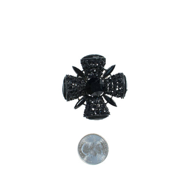 Vintage Black Jet Crystal Maltese Cross Brooch by 1960s - Vintage Meet Modern Vintage Jewelry - Chicago, Illinois - #oldhollywoodglamour #vintagemeetmodern #designervintage #jewelrybox #antiquejewelry #vintagejewelry